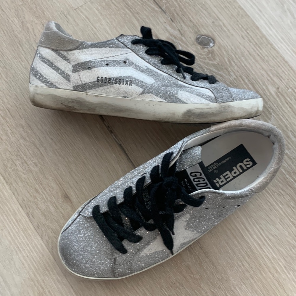 Golden Goose Superstar Col G35 Glitter Flag-White